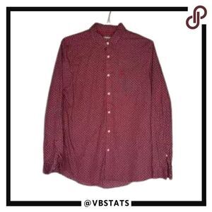 Jack Wills Red with White-Blue Small Print LS Button Down Shirt‎ in Size Large